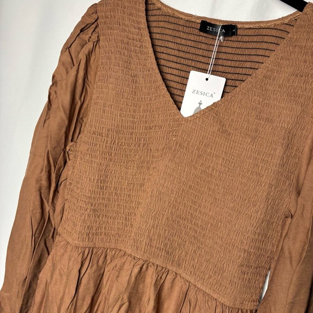 Elegant Long Sleeve Brown Dress Large - Picture 8 of 8